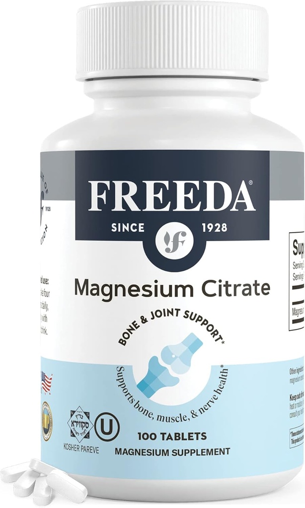 Freeda Magnezyum Citrate 400 mg Kaplamalı Tabletler - Kas, Nerve & Relaxation Support - Vegan, Gluten-Free, Kosher - 100 Sayı Kont
