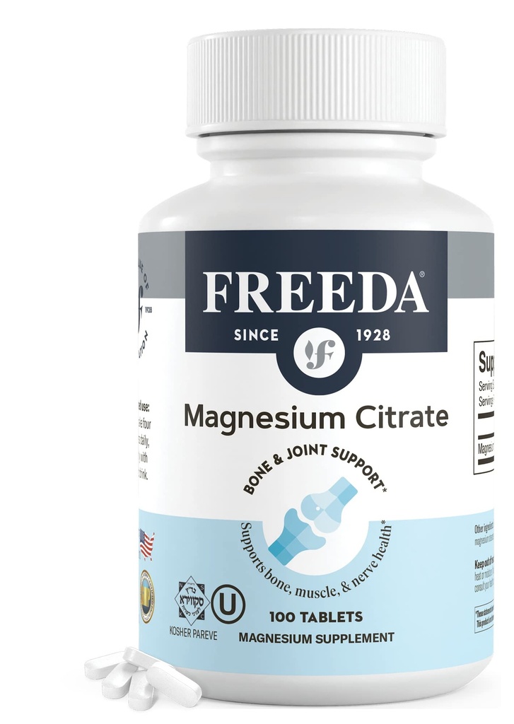 Freeda Magnezyum Citrate 400 mg Kaplamalı Tabletler - Kas, Nerve & Relaxation Support - Vegan, Gluten-Free, Kosher - 100 Sayı Kont