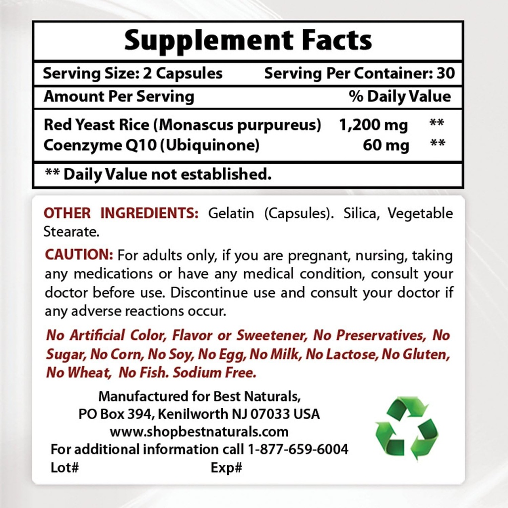 Red Yeast Rice ile COQ10 & Turmeric Curcumin 1500 mg/Serving with Bioperine
