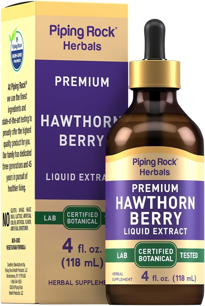 Piping Rock Hawthorn Berry Ekstra Sıvı | 4 fl oz | Herb Tincture Drops | Premium Vegetarian Supplement | Non GMO, Gluten Free