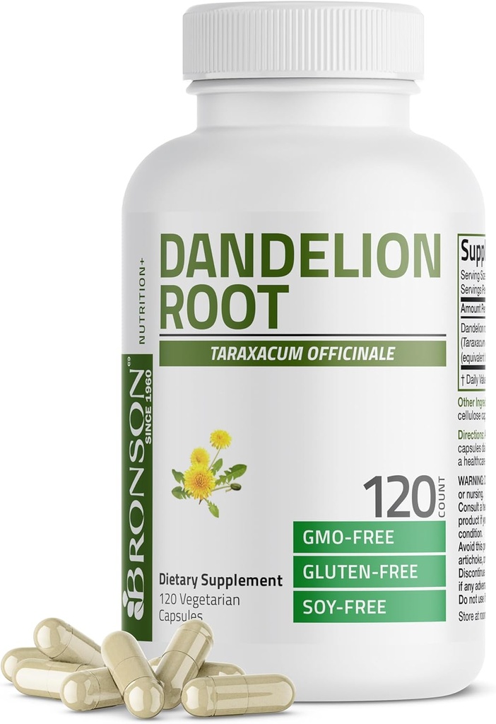 Bronson Dandelion Root High Potency Supplement, Supports Overall Good Health & Well-Being, Traditional Diuretic Herb - Non-GMO, 120 Vegetarian Capsules