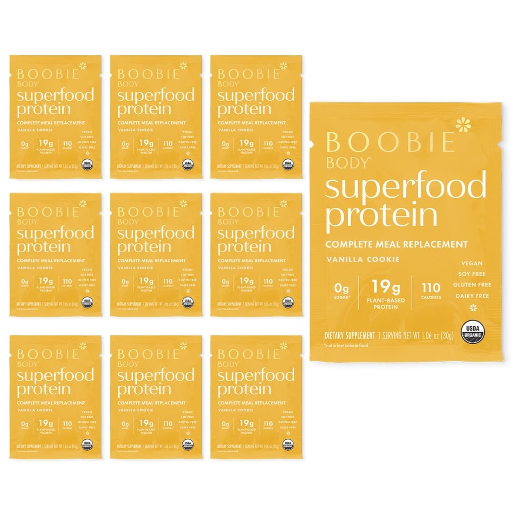 Boobie Body Superfood protein Shake for Moms, Gebelik ve Lactation Support Protein Tozu Süt Supply, Probiyotiks, Organic, Dairy-Free, Gluten-Free Vegan Vanilla Cookie Single Srv 10pkkk