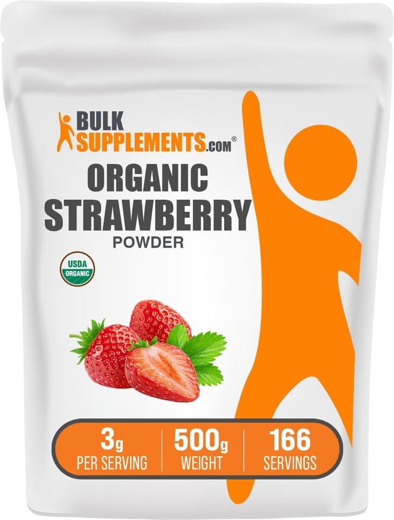BulkSupplements.com Organik Strawberry Toz - Organik Strawberries - No Sugardrew & Gluten Free, 3g per Service, 500g (1.1 lbs) (Pazar 1)