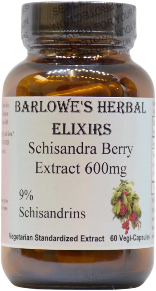 Barlowe's Herbal Elixirs Schisandra Berry | Ekstraksiyon |% 9 Schisandrins | 600 mg per Capsule | 60 Veggie Capsules | Non-GMO | Stearate Free | Glass Şişe Şişe Şişe Şişe Şişe
