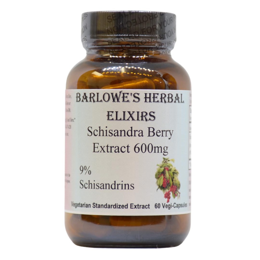 Barlowe's Herbal Elixirs Schisandra Berry | Ekstraksiyon |% 9 Schisandrins | 600 mg per Capsule | 60 Veggie Capsules | Non-GMO | Stearate Free | Glass Şişe Şişe Şişe Şişe Şişe