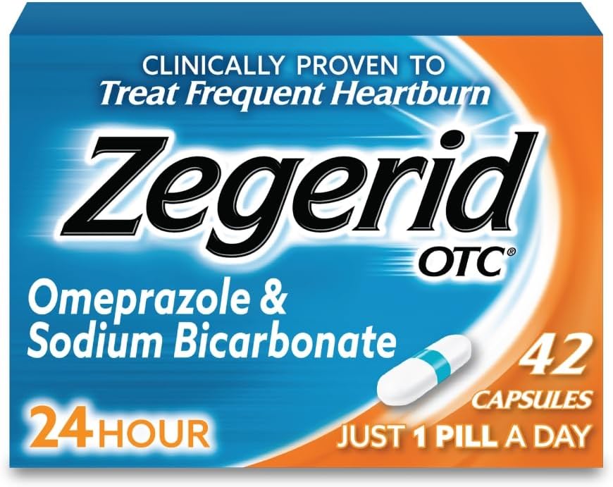 Zegerid OTC, 24ωρη ανακούφιση από εγκαύματα καρδιάς, Acid Reflux Medicine και Antacid, Αντιμετωπίζει συχνές εγκαύματα καρδιάς, Omeprazole 20mg + Διττανθρακικό νάτριο, Proton αντλία Inhibitor (PPI), 42 κάψουλες