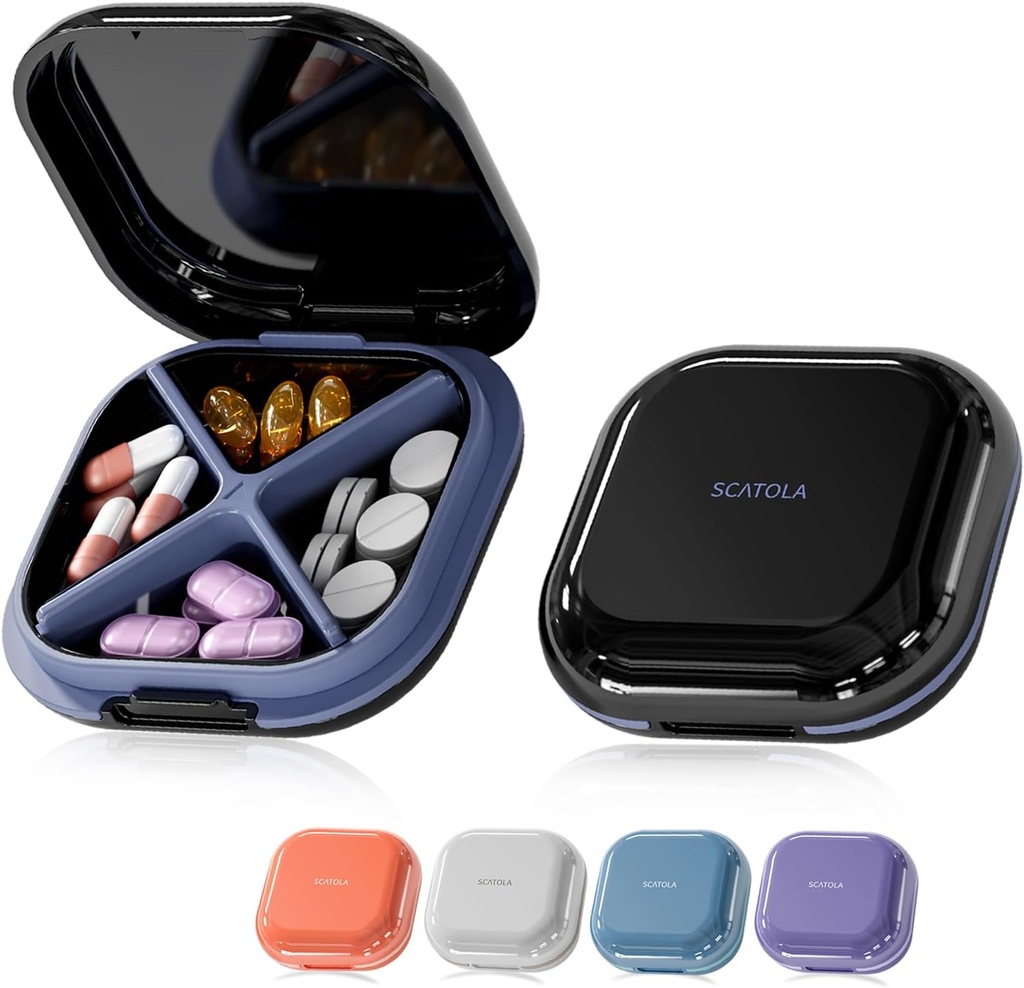 Küçük Pill Case, Pill Box, Travel Pill Konteyner, Portatif, Pocket Pill Case for Purse, Mini Pill Organizer for Medicine, Cute 5 Colors (Black)