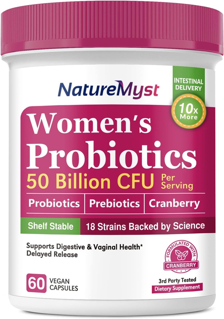Kadınların Probiyotikleri, 50 Milyar CFU, Kadınlar için 18 Strains, Plus Prebiyotik & Cranberry, Support Digestive, Vaginal & Urinary Health, Raf Stable, 60 Gecikmiş Salı Vegan Caps