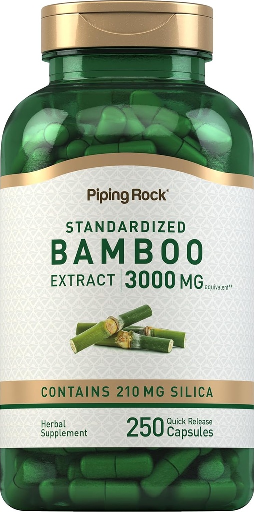 Piping Rock Bamboo Extract Capsules | 3000 mg | 250 Count | Herbal Supplement | Silica 210 mg | Non-GMO, Gluten Free