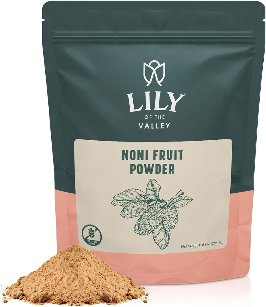 Lily of the Valley Noni Fruit Powder - Morinda Citrifolia - Superfood Indian Mulberry - Great for Smoothies and Recipes - Vegan & Gluten-Free - Resealable Pouch (8oz, 226g)- Συσκευασία May Vary