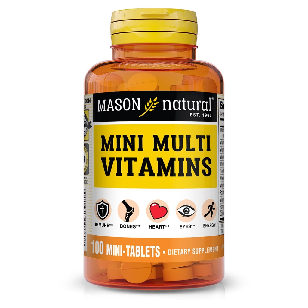 MASON NATURAL Mini Çok Vitaminler, Vitaminler A, C, D3, E, B1, B2, B3, B6, B12, Folate ve Lounge for General Health, 100 Day Supply