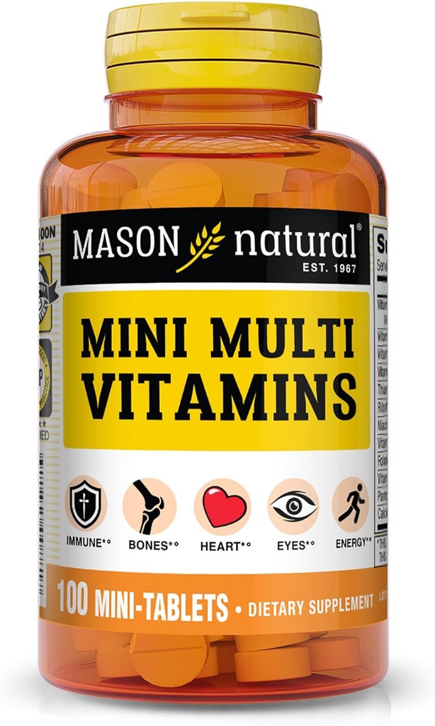 MASON NATURAL Mini Çok Vitaminler, Vitaminler A, C, D3, E, B1, B2, B3, B6, B12, Folate ve Lounge for General Health, 100 Day Supply