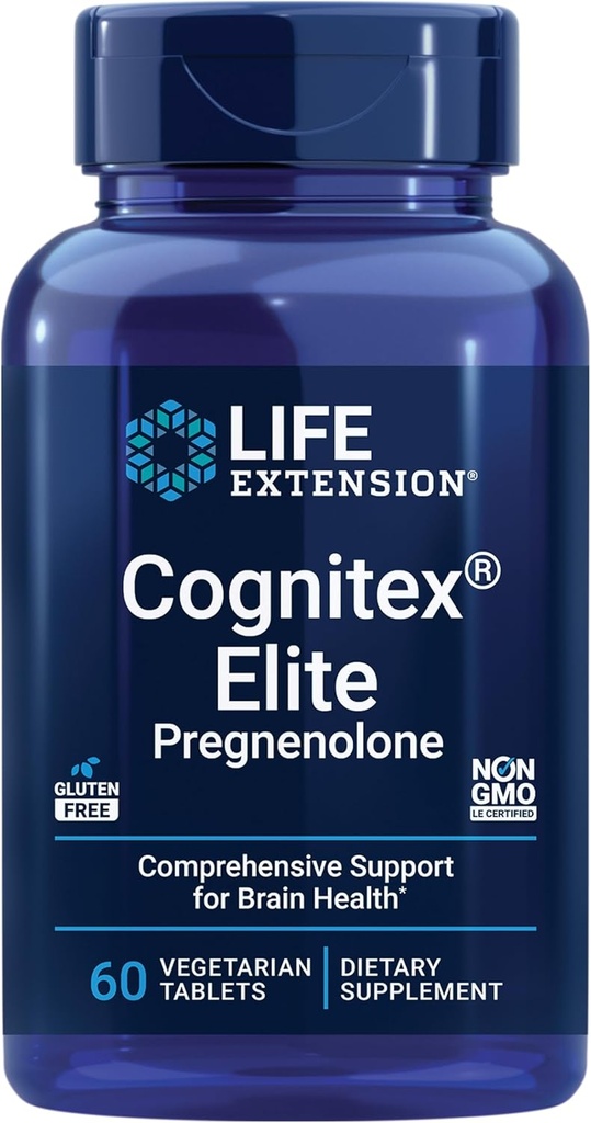 Life Extension Cognitex® Elite Pregnenolone, sage, Blueberry, ashwagandha, phosphatidylserine, Advanced Formula, Dikkat, Focus, Memory, Gluten-Free, Non-GMO, Vegetarian, 60 Tabletler