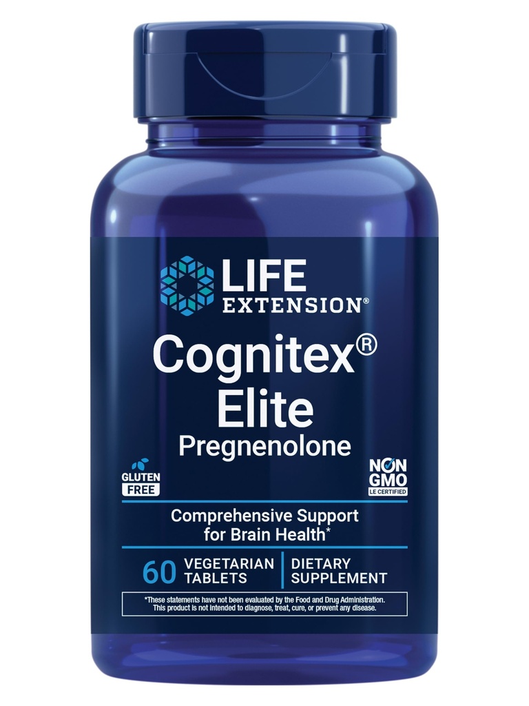 Life Extension Cognitex® Elite Pregnenolone, sage, Blueberry, ashwagandha, phosphatidylserine, Advanced Formula, Dikkat, Focus, Memory, Gluten-Free, Non-GMO, Vegetarian, 60 Tabletler