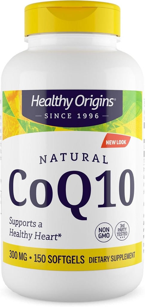 Sağlıklı Origins® CoQ10 300 mg – Doğal Trans-Isomer Ubiquinone – Yeast Fermented, Supports Heart Health & Cellular Energy – Non-GMO 150 Softgels