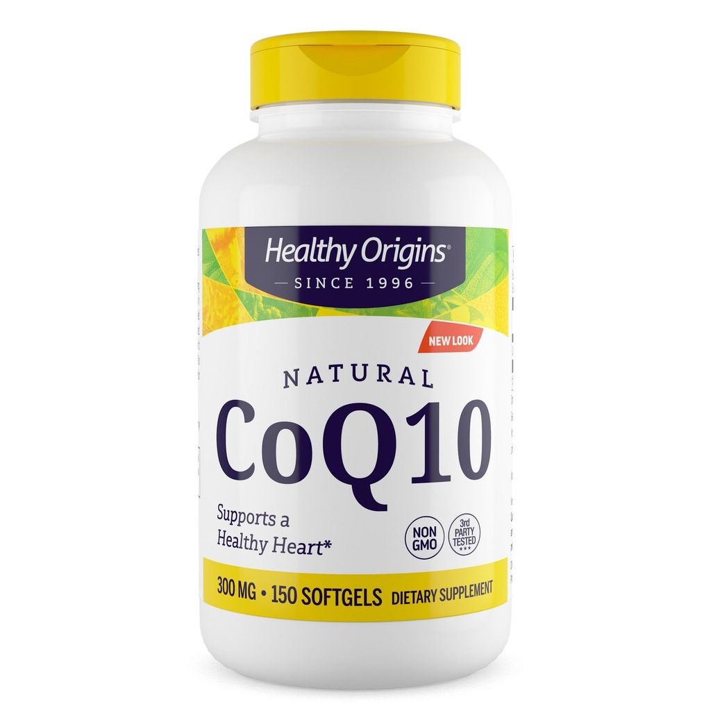 Sağlıklı Origins® CoQ10 300 mg – Doğal Trans-Isomer Ubiquinone – Yeast Fermented, Supports Heart Health & Cellular Energy – Non-GMO 150 Softgels