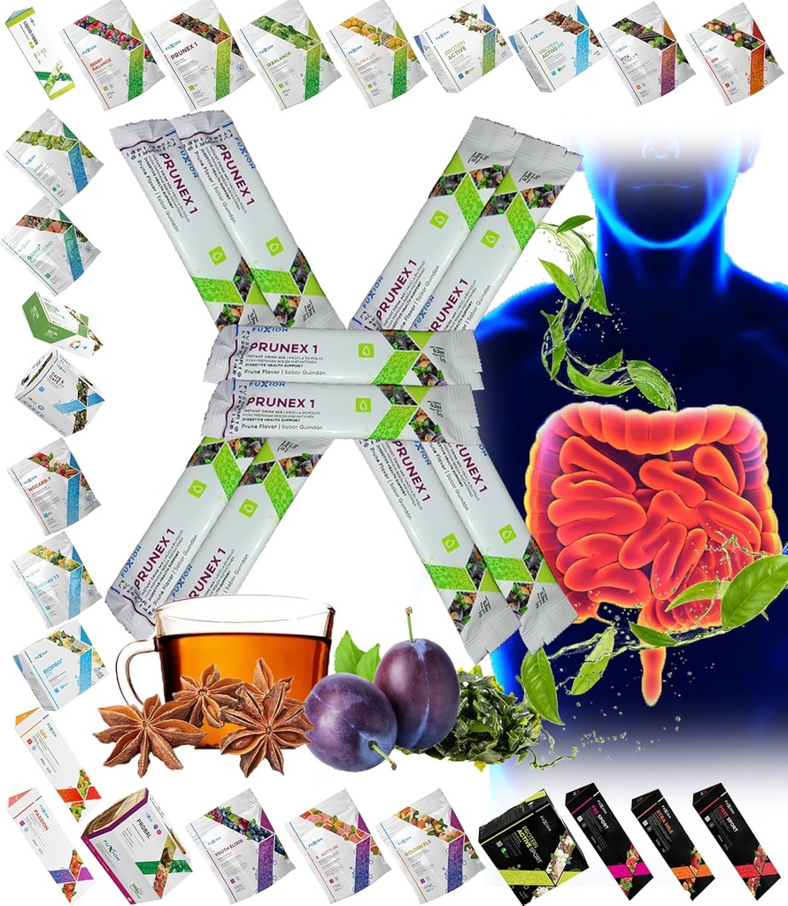 All Natural Detox Cleanse Instant Tea Mix Prune & Plant w. Fiber & Inulin for Optimal Intestinal Transit by FuXion Prunex 1 (10 Sachets)