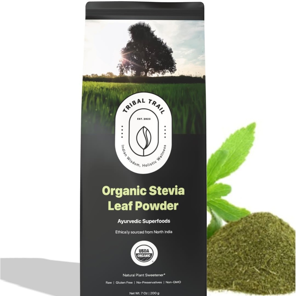 Organik Stevia Toz | 7.05 oz | USDA Organik & Non-GMO | Kuzey Hindistan'dan Etik Olarak Kaynaklandı | Penyclable Kraft Çanta | Natural Stevia | Plant Based Sugar Free Substitute