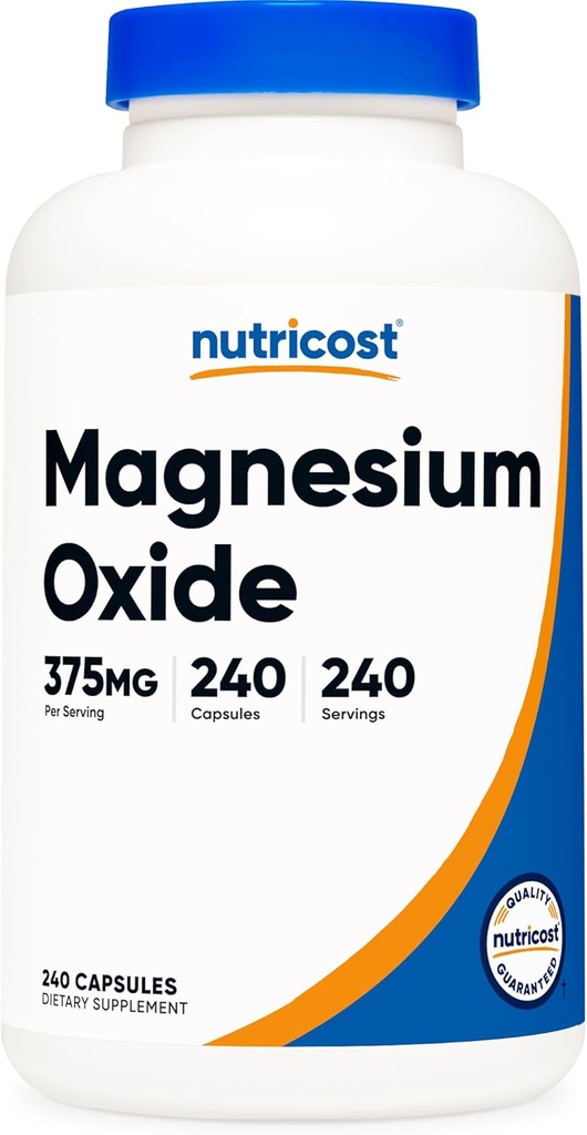 Nutricost οξείδιο του μαγνησίου 375mg, 240 κάψουλες - 210mg μαγνήσιο, μη ΓΤΟ, χωρίς γλουτένη