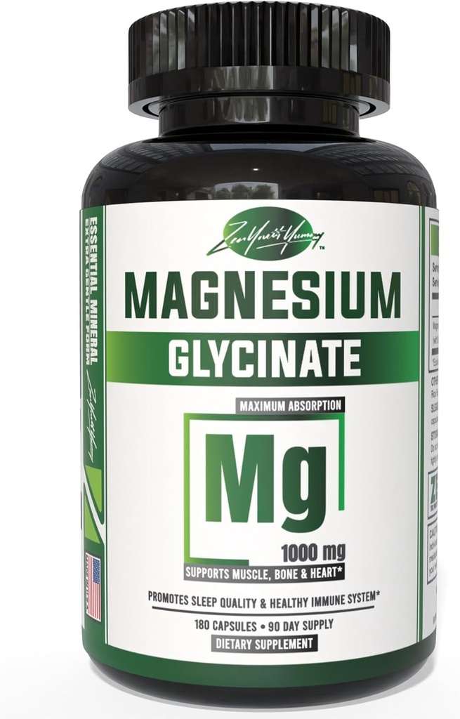 ZYY Pure Magnezyum Glycinate Capsules 1000mg maksimum Güçlü, Uyku, Kas, Beyin, Kemik ve Kalp Sağlığı, 3. Parti Test Edildi, 180 Capsules 1000mg maksimum Güçlü, Chelated for High Abors Magnezyum Supplement for Sleep, Muscle, Brain, Bone and Heart Health, 3rd Party Tested, 180 Capsules