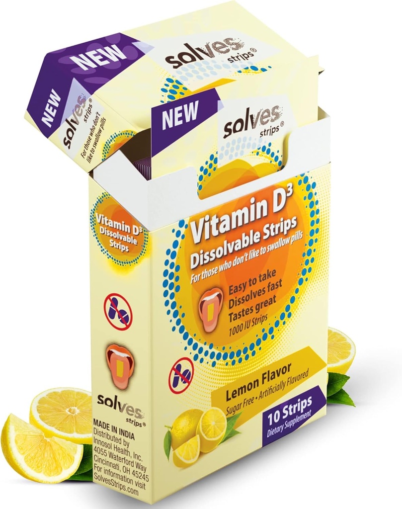 Solves Strips® Swift D3 Uptake - Lemon Zest Twist, High Potency, Sugar Free, All-Doğal, Pill-Free, Daily Bone & Immune Health Essential (Paket 30)