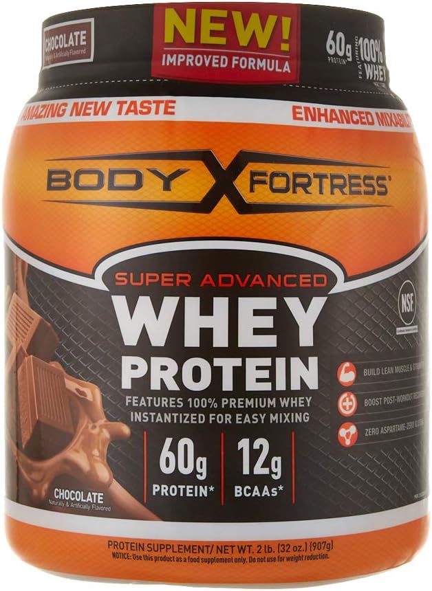 Body Fortress Super Advanced Whey Protein Toz, Chocolate Flavored, Gluten Free, 2 Lbb