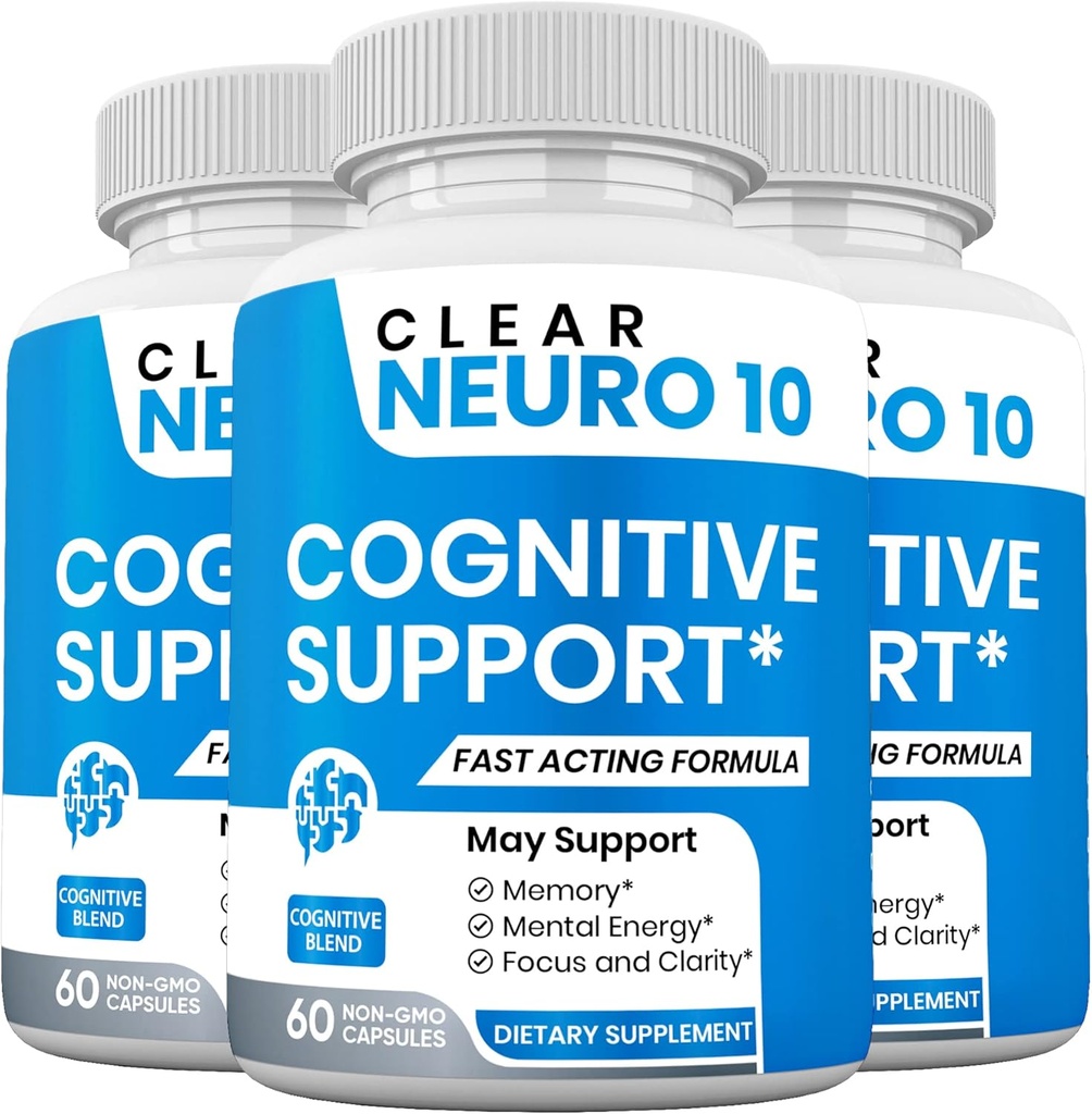 Clear Neuro 10, Focus & Concentration, Normal Bellek Fonksiyonlu ve Beyin Sağlığını Geliştirmek, Bellek Kayıplarını Önleme (3 Paket)
