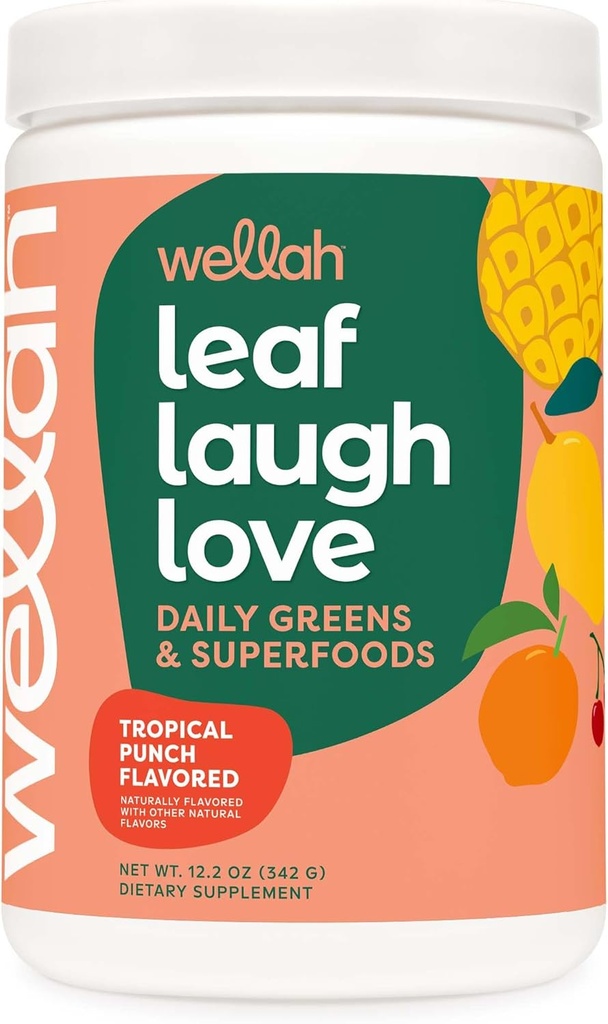 Bizllah Leaf, Gül, Süper Yeşiller Toz (Tropical Punch) 30 Hizmet - Superfood Supplement Drink Mix
