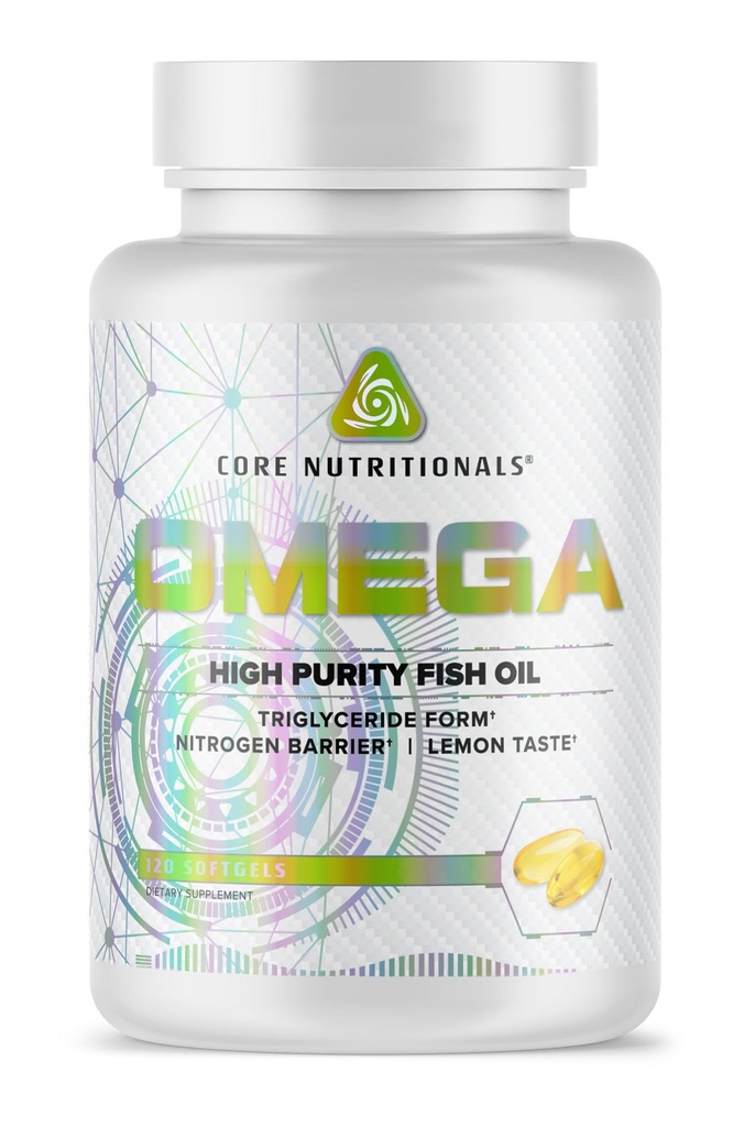 Core Nutritionals Omega Higheight Fish Oil | Triglyceride Form EPA & DHA | 1300 mg Omega-3s | Brain & Heart Health Support | Lemon Taste | 120 Softgels
