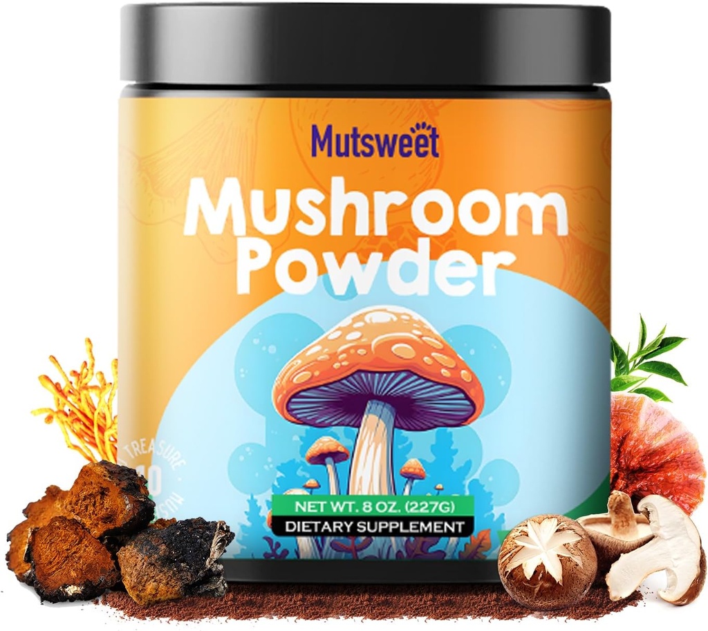 Mushroom Toz Tamam, 75 Kahve ve Smoothies için 10 Mushrooms, 8 oz Mushrooms & Rhodiola Rosea ile Lions Mane, Reishi, Chaga, Cordyceps Enerji için, Memory, Immune