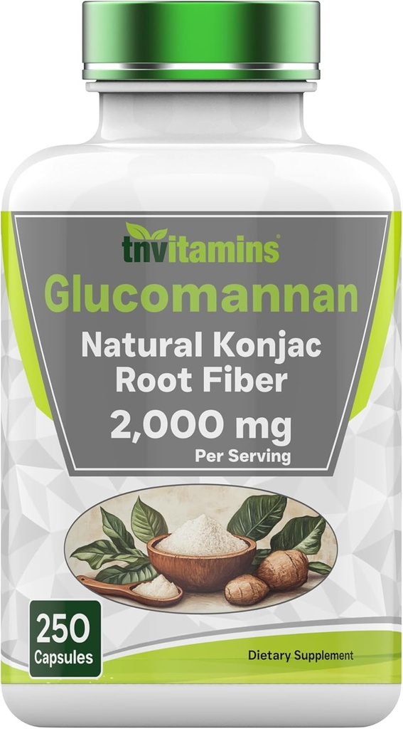 Tnvitamins Glucomannan Capsules 2000 MG - 250 Kont | Natural Kon Rootjac Fiber Ekstra Toz Supplement | ► Diyetary, & Digestive Fiber Pills | ABD'de Üretilen | Non-GMO & Gluten Free