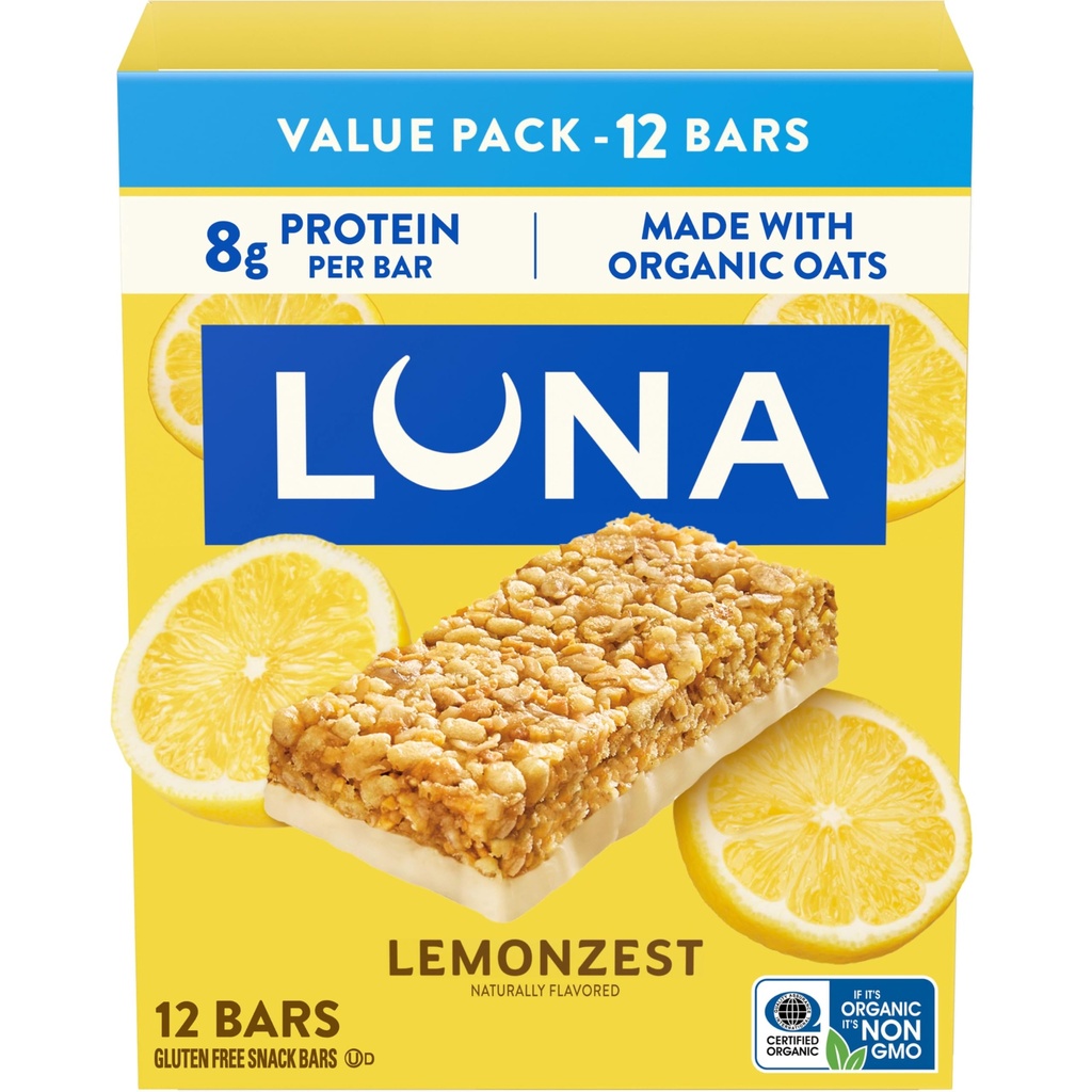 LUNA Bar - LemonZest Flavor - Gluten Free Snack Bars - Non-GMO - Protein Bars - Organik Oats ile Made - Value Pack (12 Pack)