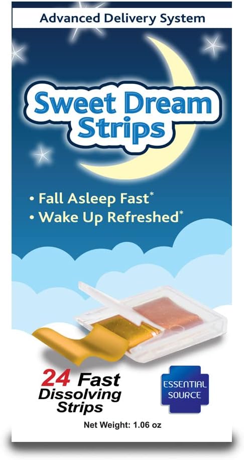 Essential Source Sweet Dream Oral Sleep Strips with Melatonin, Piper Methysticum and Huperzine A - Herbal Fast Dissolve Mouth Strips for Sleeping - Deep Sleep support Supplement - 24 Count