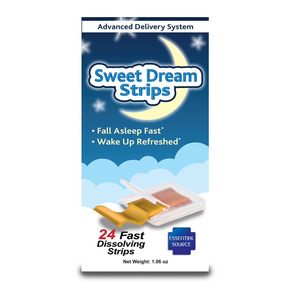 Essential Source Sweet Dream Oral Sleep Strips with Melatonin, Piper Methysticum and Huperzine A - Herbal Fast Dissolve Mouth Strips for Sleeping - Deep Sleep support Supplement - 24 Count