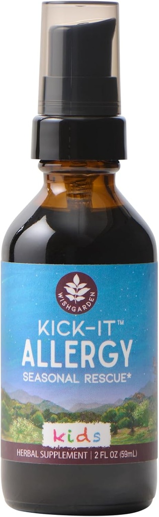 WishGarden Herbs Kick-It Allergy for Kids - Plant-Based Non-Drowsy Herbal Allergy Supplement with Nettle Leaf, Echinacea & Yerba Santa, Supports Healthy Histamine Response to Seasonal Irritants, 2oz