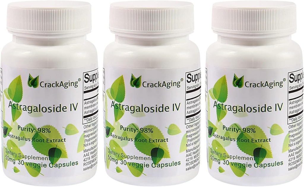 Super-Abxia Astragaloside IV% 98 Anti-Aging Supplements for Adult Immune Support 50 mg/Cap 90 Caps in 3 Şişe