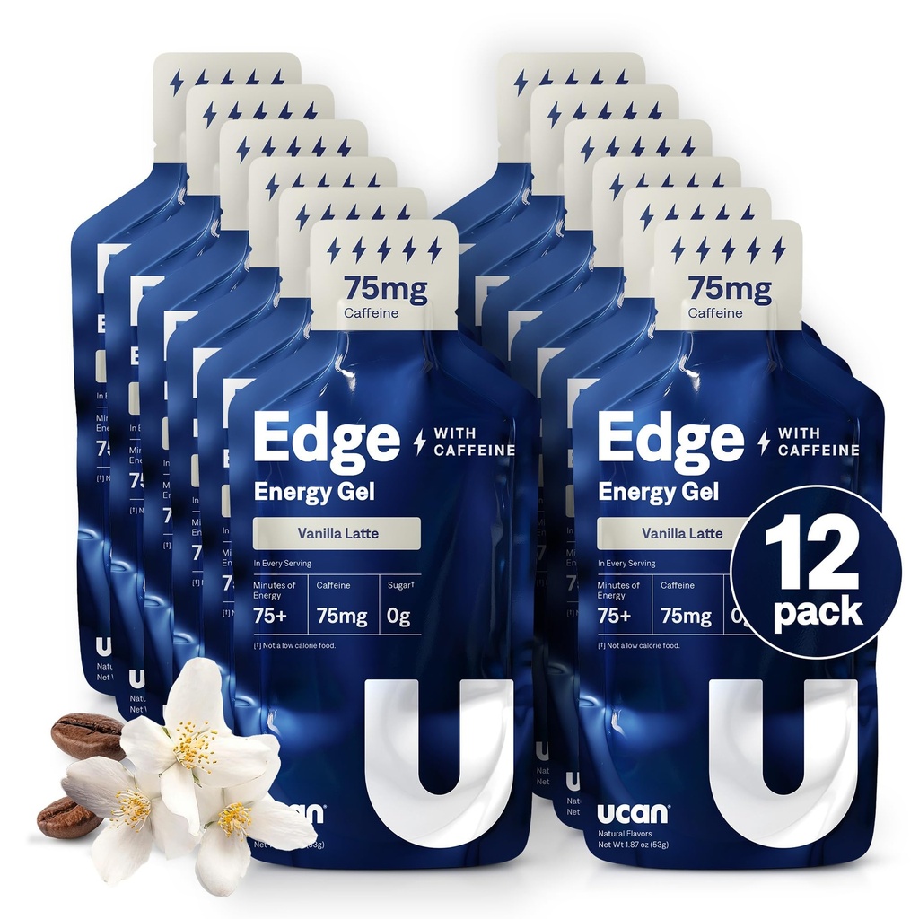 UCAN Edge Energy Gel Shots, Vanilla Latte + Caffeine (12, 2 Ounce Packets) Run, Education, Workouts, Fitness, Bisiklet, Crossfit | Sugar-Free, Vegan, & Keto Friendly Energy