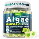 Algae Omega 3 Gummies 1000 mg, Plantive DHA 460 mg & EPA 230mg, Omega 3 Fish Oil Alternative for Yetişkinler, Plus MetilFolate, B12, Phosphatidylserine, No Fishy Taste, Vegan, Sugar Free, 60 Cts