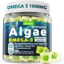 Algae Omega 3 Gummies 1000 mg, Plantive DHA 460 mg & EPA 230mg, Omega 3 Fish Oil Alternative for Yetişkinler, Plus MetilFolate, B12, Phosphatidylserine, No Fishy Taste, Vegan, Sugar Free, 60 Cts