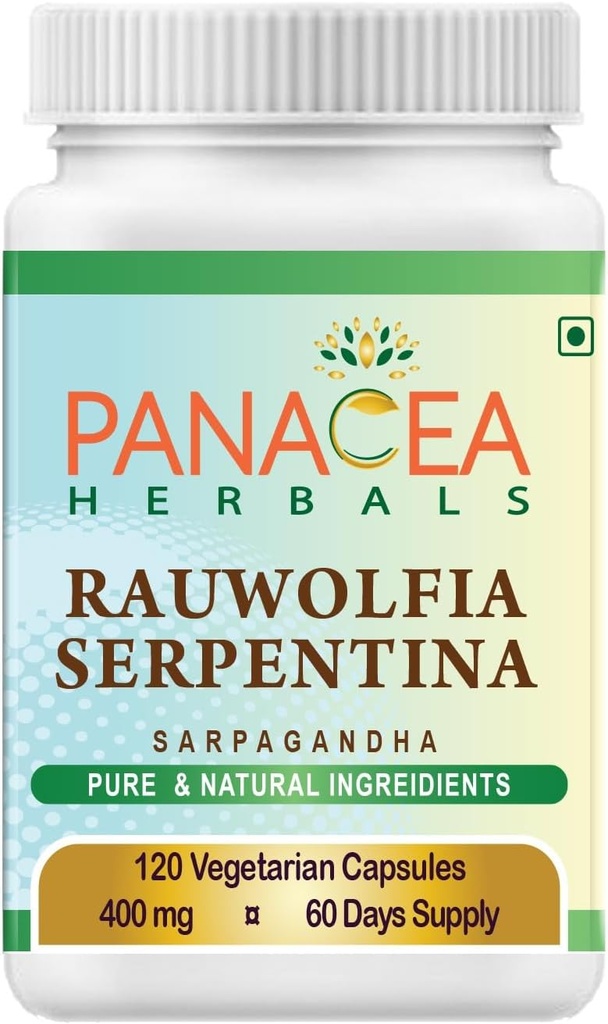 Panacea Herbals Rauwolfia Serpentina Κάψουλες (120 Count 400mg Veg Caps) Sarpagandha Vati, συμπλήρωμα ινδικής σνέφιας