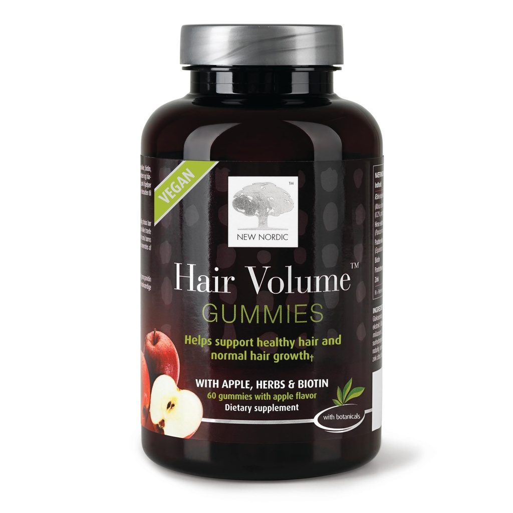 NEW NORDIC Hair Volume Gummies, 2500 mcg Biotin, Daily Hair Vitamins Supplement to Support Hair Skin & Nails, Vegan, 60 Count (en 1)