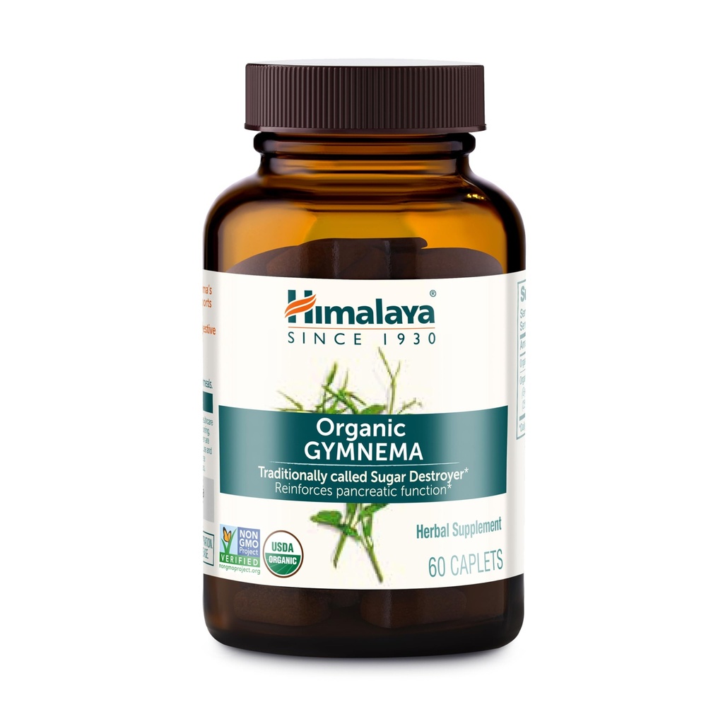 Himalaya Organik Gymnema Sylvestre – Herbal Glucose Metabolism Desteği - USDA Organik, Non-GMO, Vegan, Gluten Free,mix Free, 700 mg, 60 Caplets