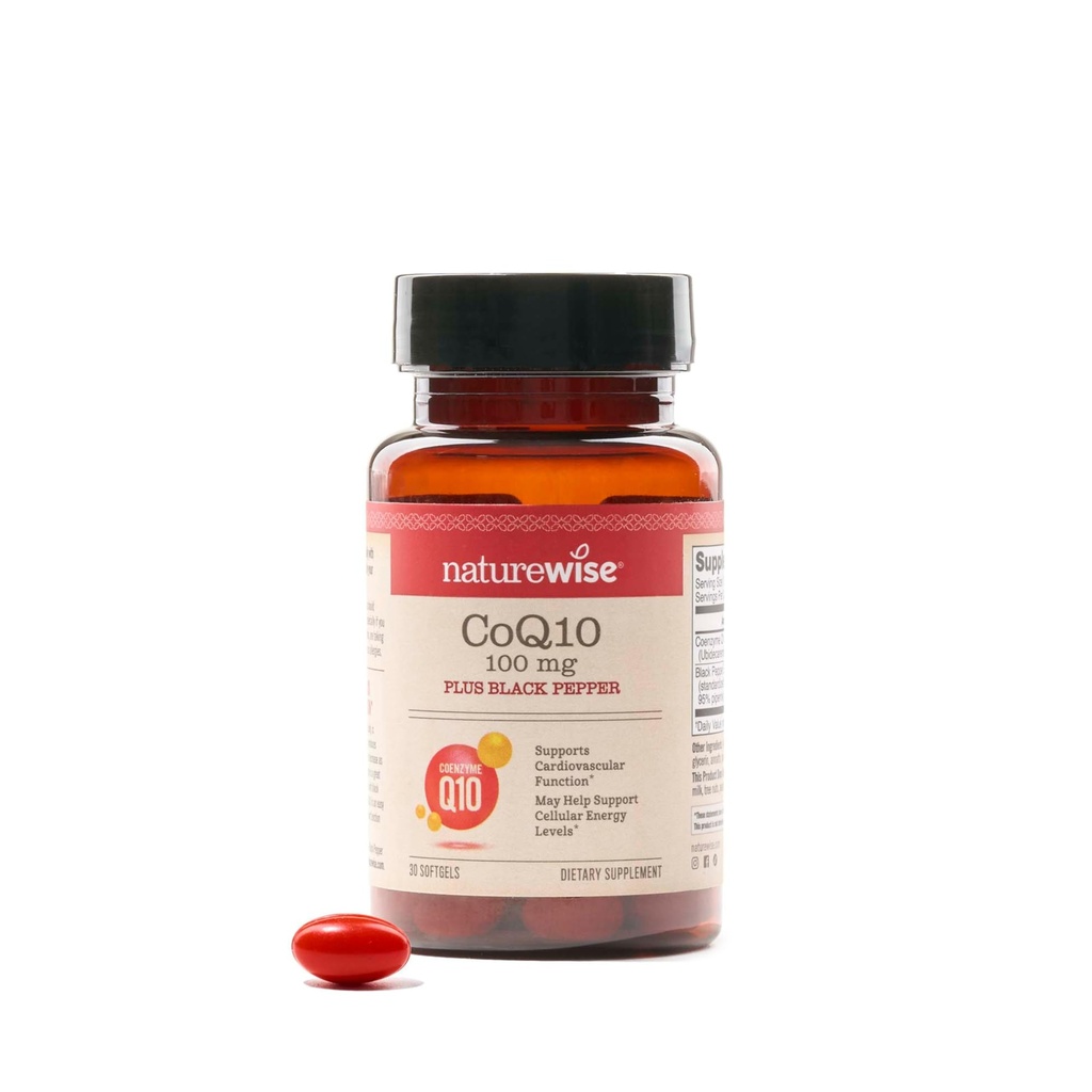 NatureWise CoQ10 100 mg + Black Pepper Softgels - High Abxia Coenzyme Q10 + Black Pepper - Heart Health + Cellular Energy - Vegan, Non-GMO, Gluten-Free - 30 Count[30-Day Supply]