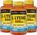 MASON NATURAL L- Lysine 500 mg με Ασβέστιο - Βελτιωμένη Ανοσοποιητική λειτουργία, Ενισχυμένη Απορρόφηση θρεπτικών ουσιών, Απαραίτητο Αμινοξύ, 100 δισκία (Συσκευασία 3)