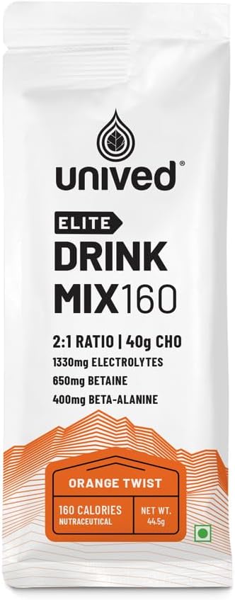 Unived Elite Drink Mix 160 | Isotonic Energy Drink | 2:1 Oran & 40g Carbohidrats with Betaine & Beta-Alanine | Endurance Athletes Sports Drink Orange Twist, 8 Pack