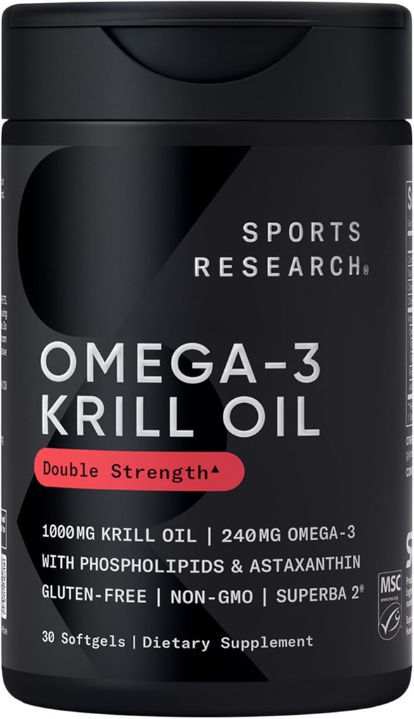 Sports Research Krill Oil Supplement with EPA & DHA Omega 3, Phospholipids & Astaxanthin from Antarktika Krill - Erkekler ve Kadınlar için Krill Yağının En İyi Teşviki - 1000 mg, 30 Softgel Capsules