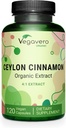 Vegavero Organik Ceylon Cinnamon | 2000 mg | USDA Sertifikalı | Yapay Katkılar | 4 Ay Supply | Lab-Tested, Non-GMO | 120 Capsules | Vegan