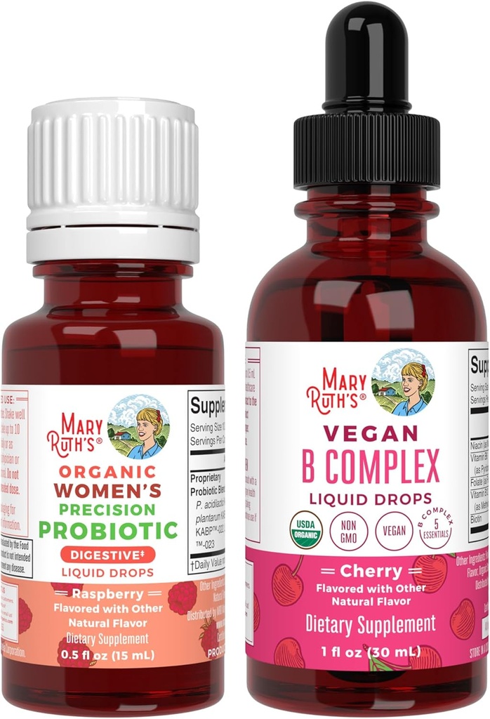 MaryRuth Organics Precision Probiotic for Women (Raspberry) & B Complex Drops (Cherry) 
