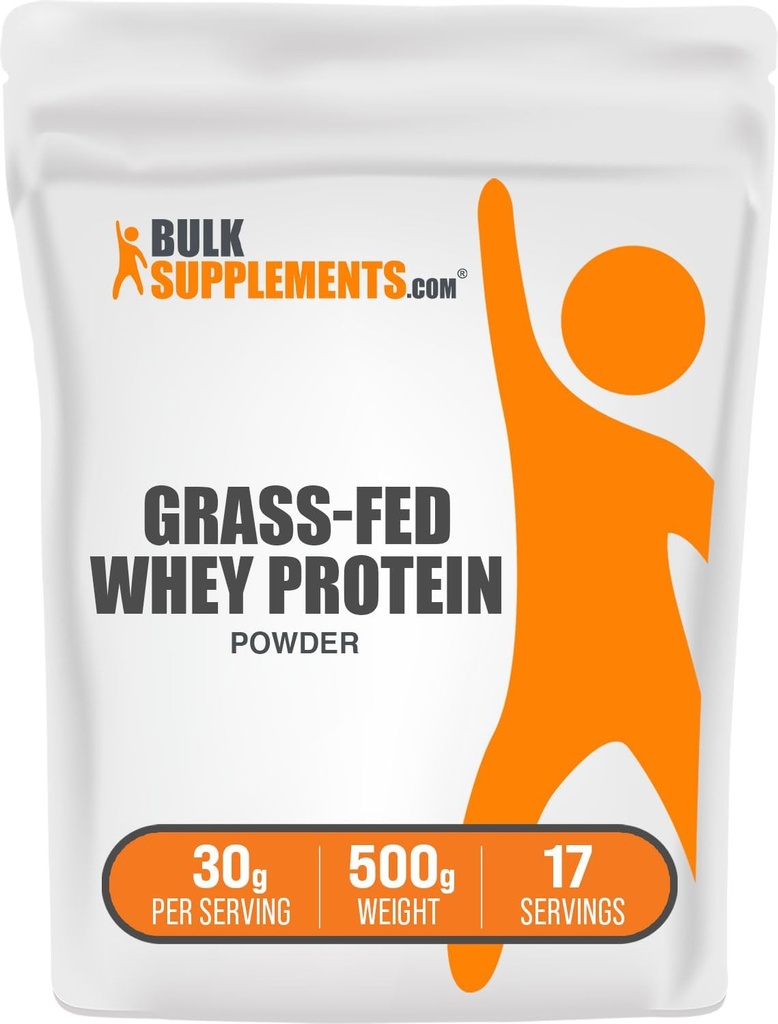 BulkSupplements.com Grass Fed Whey Protein Powder - Whey Protein Concentrate Powder - Μη αρωματισμένη & Χωρίς γλουτένη, 30g ανά Σερβίρισμα, 500g (1.1 lbs) (Pack of 1)