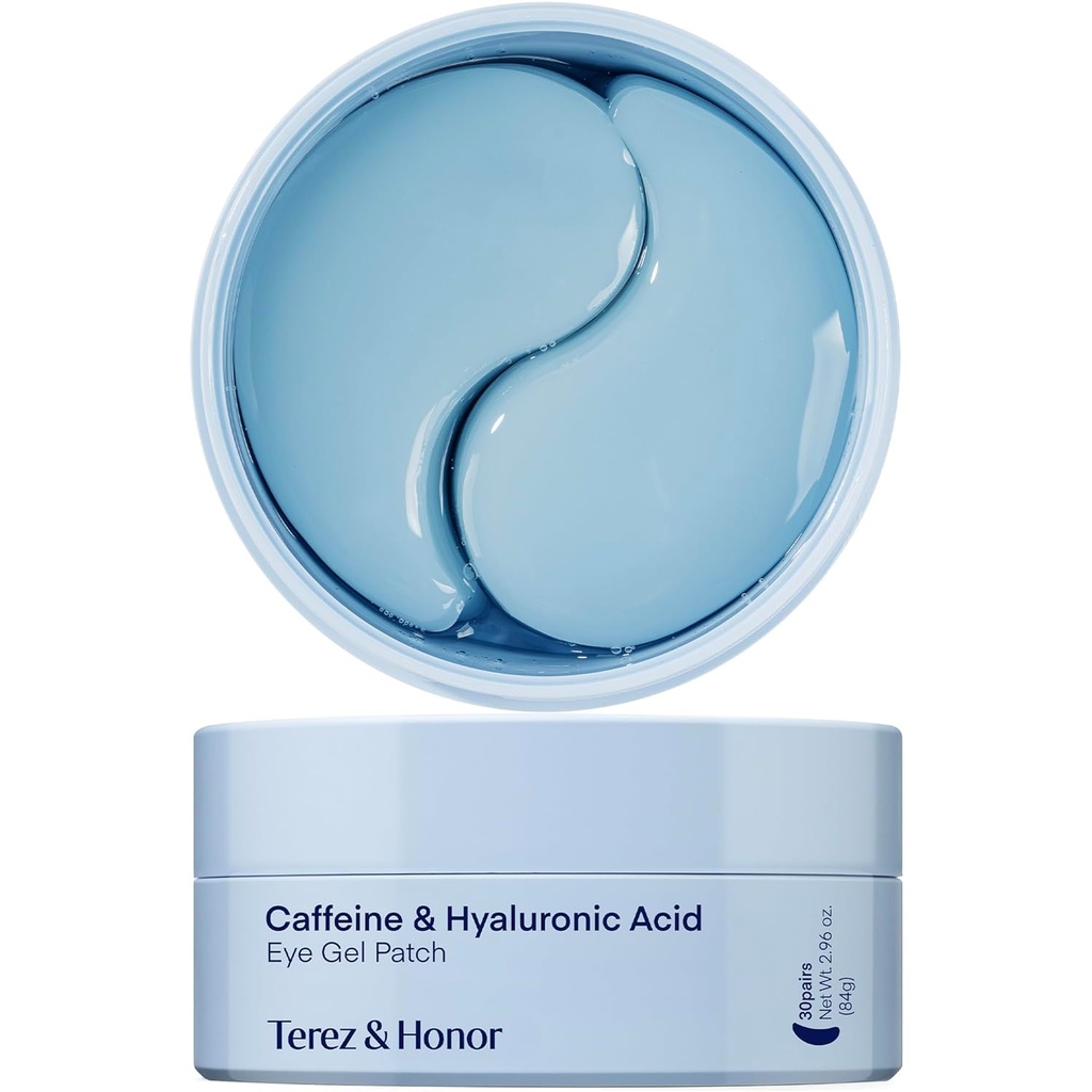 TEREZ & HONOR Under Eye Patches for Dark Circles - 60 Korean Hydrogel Masks for Puffiness, Bags with Caffeine, Hyaluronic Acid, Niacinamide - Undereye Brightening, Hydrating, Anti-Wrinkle & Cooling